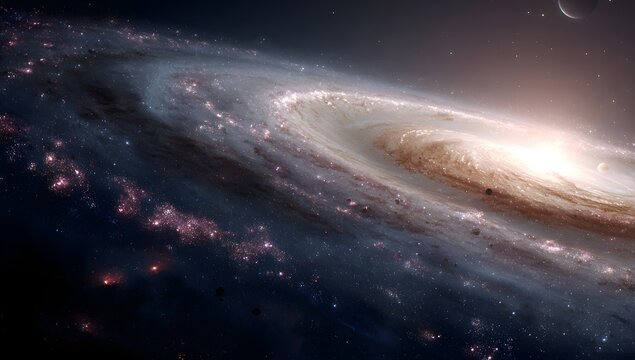 Stunning spiral galaxy with glowing core and cosmic dust in deep space - Powered by Adobe