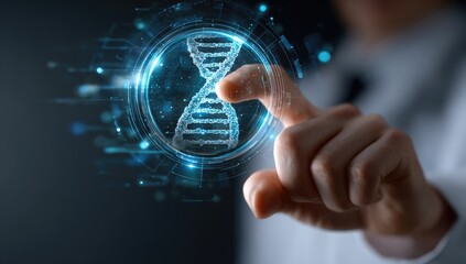 Scientist interacts with DNA graphic