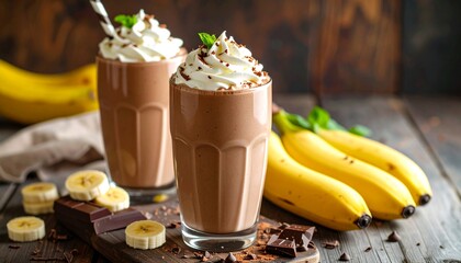 Obraz premium Chocolate Banana Milkshake With Whipped Cream