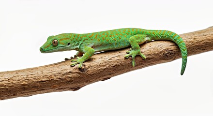 Fototapeta premium Detailed Gecko Clinging Firmly to Natural Branch Texture