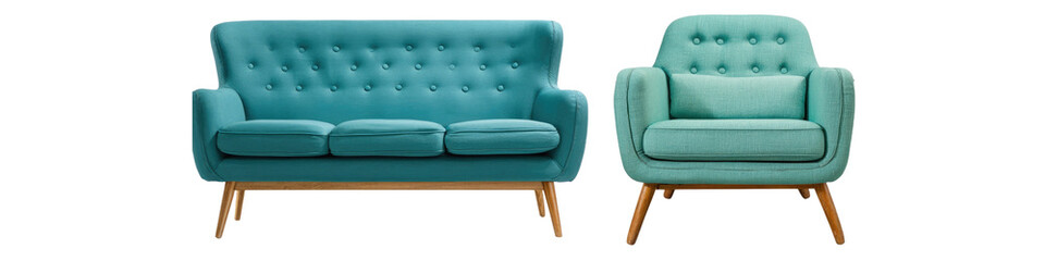 Teal tufted sofa and armchair set