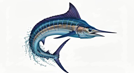 Dynamic Marlin with Curved Body in Rapid Ocean Motion