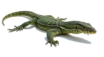 Fototapeta premium Isolated Reptile Monitor Lizard Moving on White Backdrop