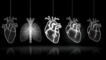 Minimalist digital graphics of major organs flickering out sequentially against black symbolizing escalating severity in organ dysfunction syndrome.