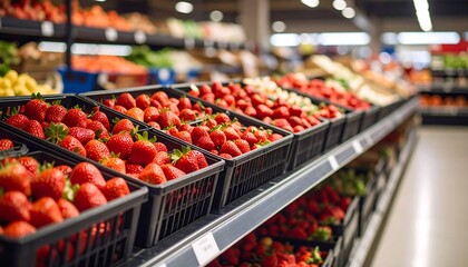 Fresh strawberries in a grocery store
