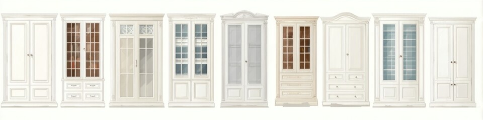Set of antique-style white cabinets
