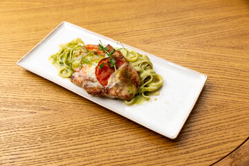 Grilled chicken with pasta tagliatelle