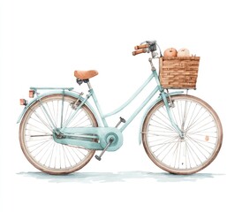 Pastel-colored bicycle with basket of fruit