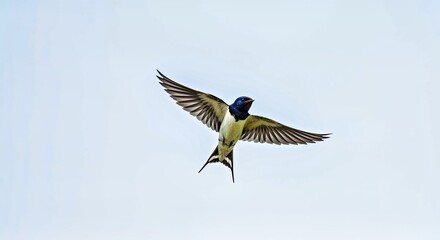 Fototapeta premium Agile Passerine Swallow Soaring High in Clear Air