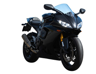  Black Yamaha R1 Superbike Racing on Open Highway, Front Low Angle, Isolated Motion Concept