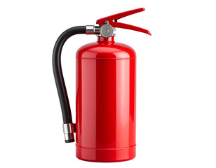 Classic Red Fire Extinguisher Standing Upright, Front View, Isolated on Transparent Background