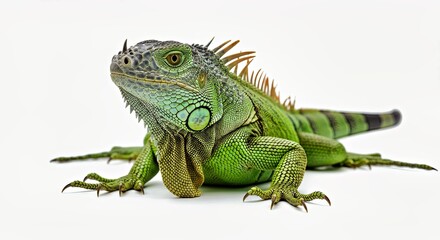 Fototapeta premium Isolated Tropical Iguana Lizard Resting on Bright White Backdrop