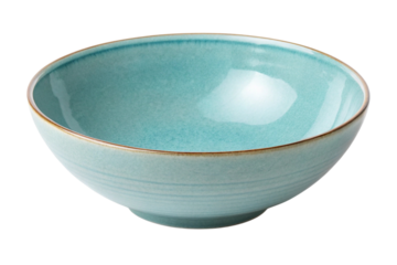 Light blue ceramic bowl with gold rim isolated on transparent background