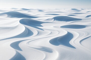 Abstract snowy landscape with smooth flowing curves and soft lighting on a bright clear background, evoking calm and surreal natural beauty. Ai generative