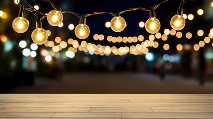 Warm Glowing String Lights at Night City Background