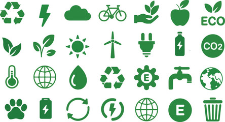 Ecology icons set. Ecology symbol collection. Nature icon. Eco green icons. Vector illustration.