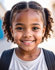 Naklejka premium Smiling Schoolgirl with Backpack Portrait