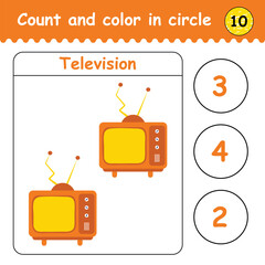 How many Television are there. educational math game for kids. count the number of TV and color the answer. learning mathematic numbers