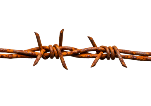 Rusty Barbed Wire Closeup on White Background on Transparent background