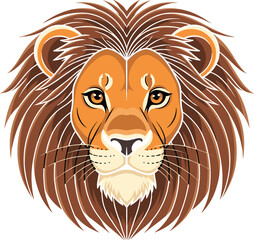 Majestic lion head artwork, wild animal illustration with vibrant mane, jungle king portrait, powerful beast, bold face, expressive feline design