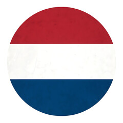 Circular dutch flag emblem with horizontal red white and blue stripes isolated on transparent background