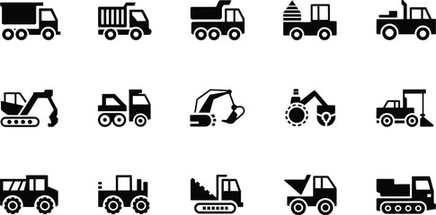 Icons of construction vehicles