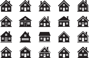 Fototapeta premium Black house icons with windows and doors home building