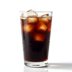 Refreshing Cold Drink with Ice Cubes on White Background