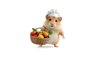 Cute Hamster Chef with Basket of Fresh Fruits