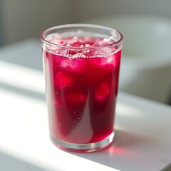 Refreshing Red Drink with Ice in Glass on White Table