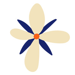 Organic naive floral design element. 60s, 70s, hippie, groovy style. Abstract flower, isolated on a white background. The botanical banner