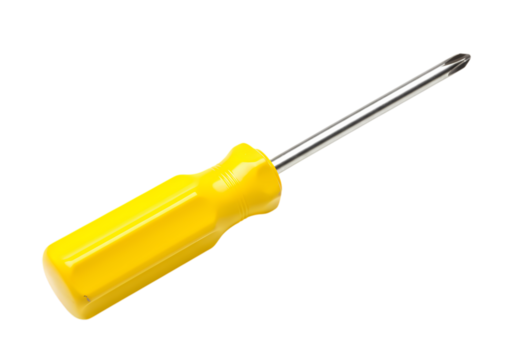Yellow Screwdriver  Repair Tool DIY Maintenance Closeup on Transparent background
