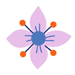 Organic naive floral design element. 60s, 70s, hippie, groovy style. Abstract flower, isolated on a white background. The botanical banner