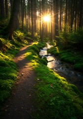 Obraz premium Sunlit Forest Path