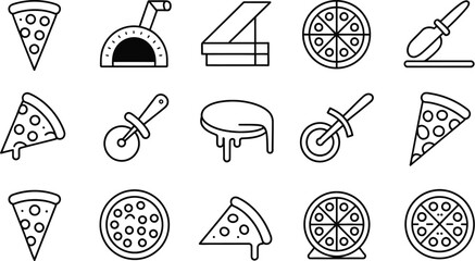 Pizza icons in outline style