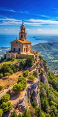 Fototapeta premium Ancient stone church standing atop a hill in the Spanish island of Mallorca