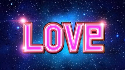 Vibrant Neon Love Sign Against Starry Cosmic Background