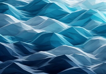 Abstract low-poly seascape with geometric polygonal waves. A modern digital illustration of a blue ocean surface concept.