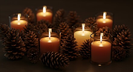 Candles with pine cones arrangement
