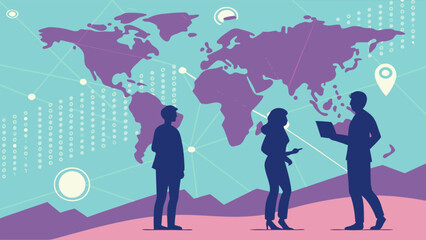 Global business network team collaboration international connection world map technology concept