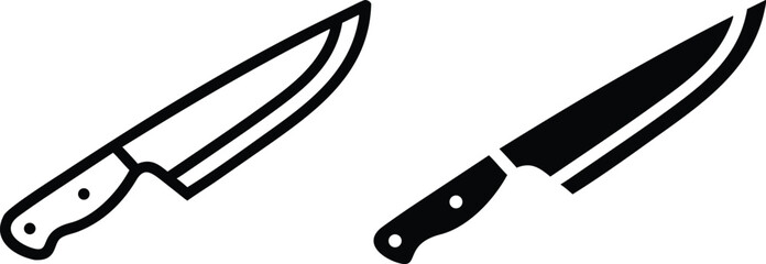 Kitchen Knife Icon Set – Vector Chef Blade Symbol in Black and White