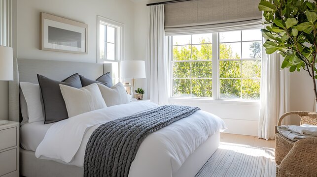 Relaxing master bedroom retreat featuring cozy bedding and abundant natural light streaming through windows
