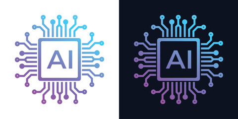 Artificial Intelligence AI Chip in Human Brain. Artificial Intelligence icon with Machine learning, digital skills, generative AI, AI technology, algorithm, virtual intelligence and future	