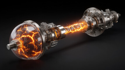 Geothermal Engine, An engine with a core that looks like molten rock, with glowing orange cracks on its metallic surface. The background is a dark, rocky texture. symbolizes Earth's power. Minimalist 