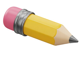 Yellow pencil with pink eraser and silver ferrule isolated on transparent background