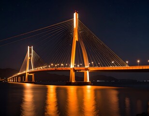 Fototapeta premium Illuminated cable-stayed bridge at night