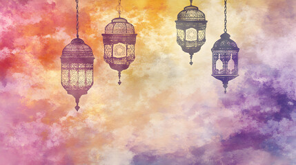 Obraz premium Ornate hanging lamps against soft clouds