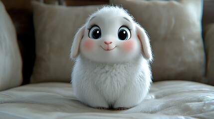 A white fluffy rabbit, cute and detailed.