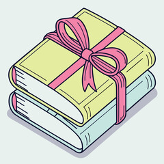 Stacked books with pink ribbon gift vector