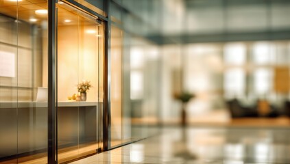 Modern office lobby, glass partition